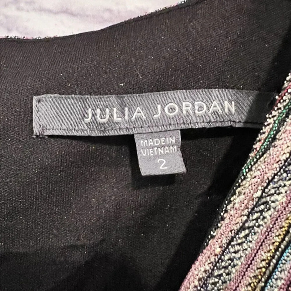 Julia Jordan Multi Colored Shimmery Stripe Metallic Long Sleeve Faux Wrap Dress - Picture 12 of 15